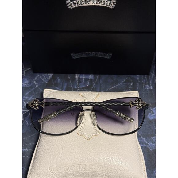 Chrome Hearts Sunglasses Quim SS BML 65-13 126 Silver Black Leather Cross Sun - Picture 9 of 9